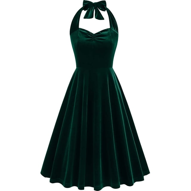 Gspmoly Robes d'Été, Robe Sans Manches à Col pour Femmes Style Rétro en Velours Doré Uni Robe Formelle Robes de Cocktail pour Femmes Liquidation