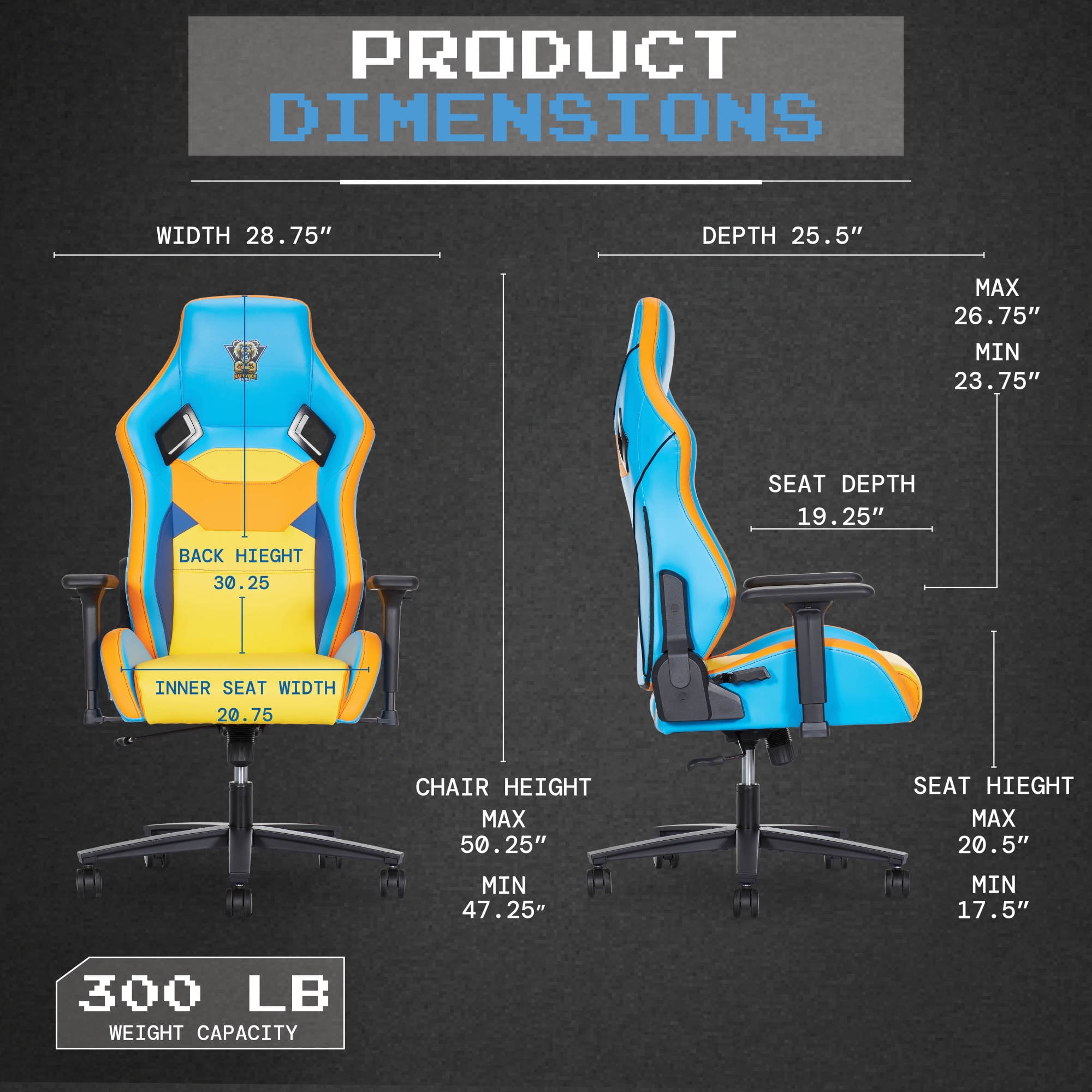 T-PAIN Presents Nappy Boy Gaming High-Performance Gaming Chair for Teens and Adults, Nova-Tech Faux Leather, Adjustable 3D Arms, Recline Control, Removable Headrest Pillow,300lb Capacity, Multi-Color