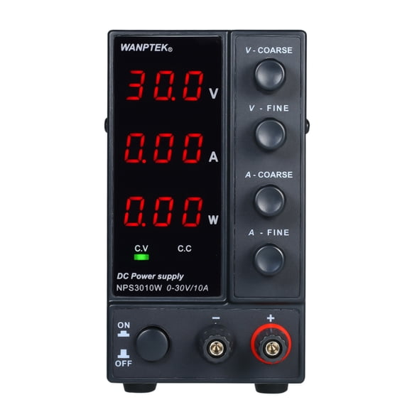 wanptek Adjustable DC Power Supply NPS3010W with Triple Display, 0-30V/0-10A, 300W Output, Compact Design, Black, US Plug