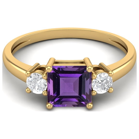 0.95 Ctw Princess cut Square Amethyst 925 Sterling Silver Gold Vermeil Trio Stone Dainty Women Mother's Day Gift Ring