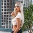 thumbnail image 3 of Pelucas de pelo largo y liso natural para mujer con flequillo Peluca rubia sexy Peluca de pelo sintético resistente al calor Postizo con red de nailon elástico para fiesta de cosplay Uso diario, 3 of 8
