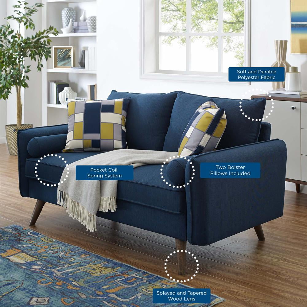 Modway Revive Modern Fabric Upholstered Loveseat in Walnut/Azure