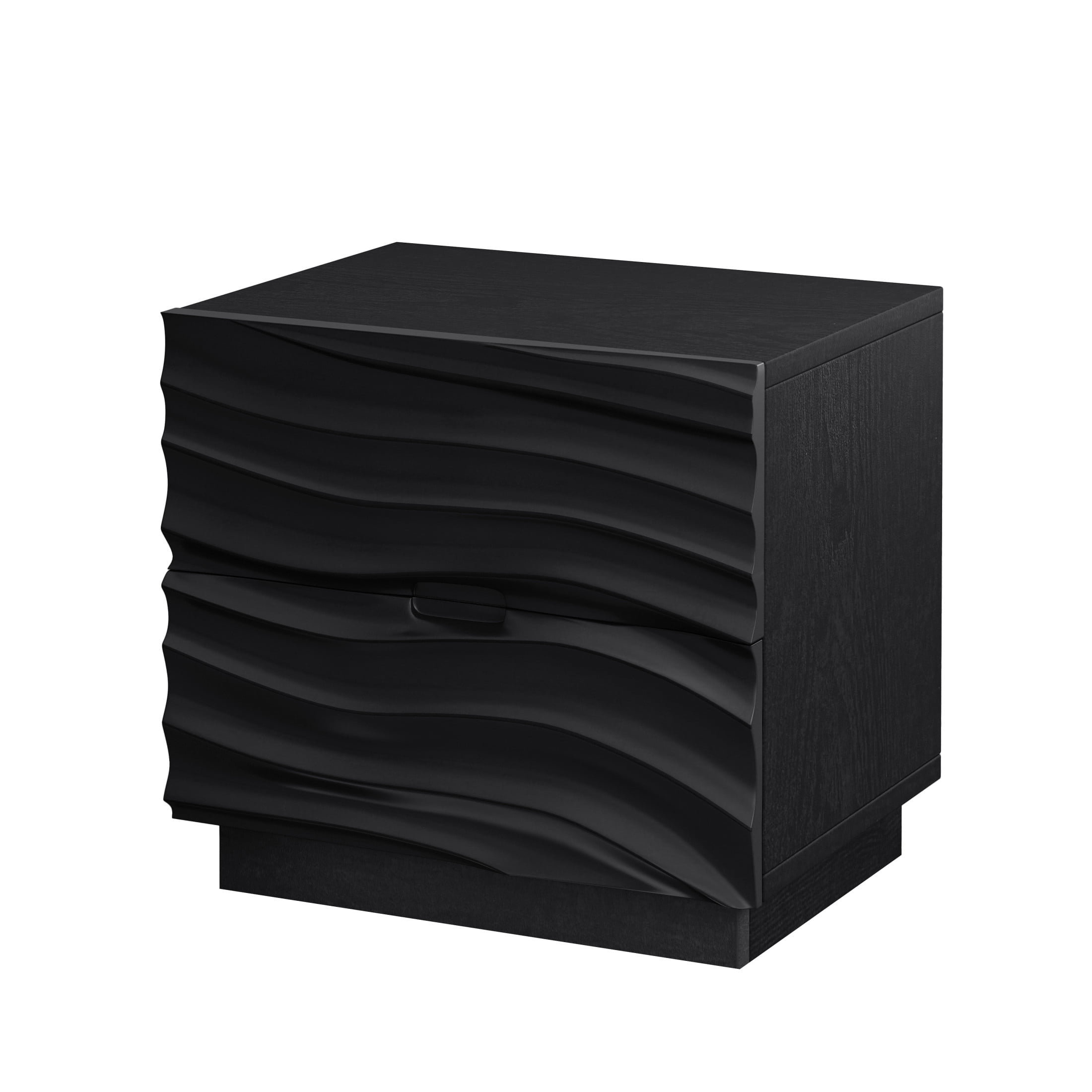 GDF Studio Solid Wood Nightstand with 2 Drawers, Handle-Free Design, Silent Metal Slides, Black