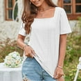 thumbnail image 2 of Scyoekwg Womens Tops Dressy Casual Short Sleeve T Shirts Solid Color Tees Shirt Short Sleeve Tops Summer Square Neck Buttons Loose Fit Shirts Basic Shirt Blouse White XL(10), 2 of 5