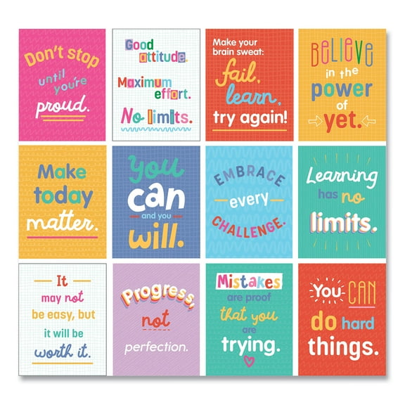 Mini Posters, Growth Mindset Quotes, 8.5 x 11, 12/Set | Bundle of 10 Sets