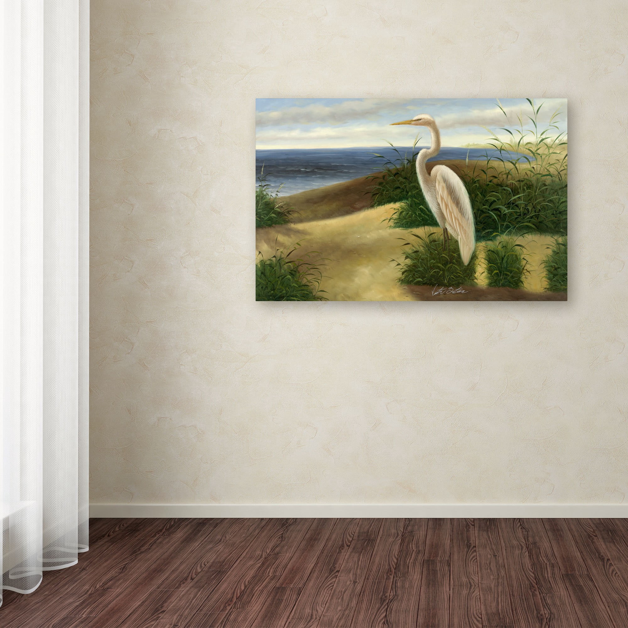 Trademark Fine Art "One Heron at the Beach" Canvas Art by Victor Giton