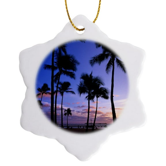 3drose, Sunset on Waikiki Beach Oahu, Hawaii, Usa - Us12 Mde0010 - Michael Defreitas, 3 inch Snowflake Porcelain Ornament
