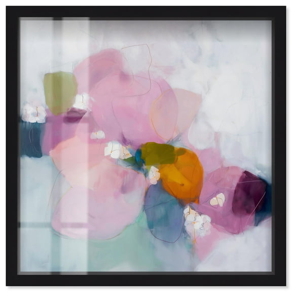 Fuchsia Horizon Shadowbox Print Pastel Wall Decor by Art Remedy, Black Frame, 12 x 12