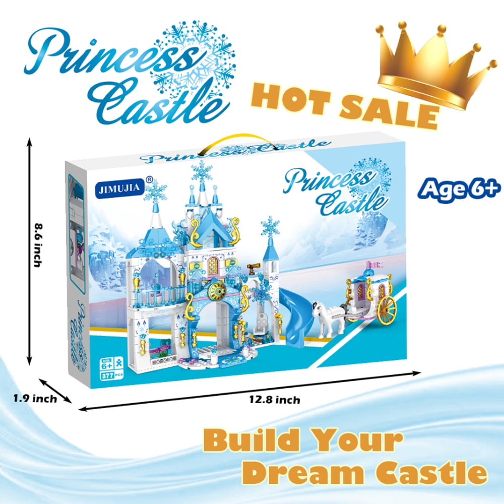 Girls Castle Building Blocks Toys for Girls 377 Pieces Ice Princess Blue Castle Construction Toys Set Snow Castle Building Bricks Toys for Kids Christmas Birthday Gift