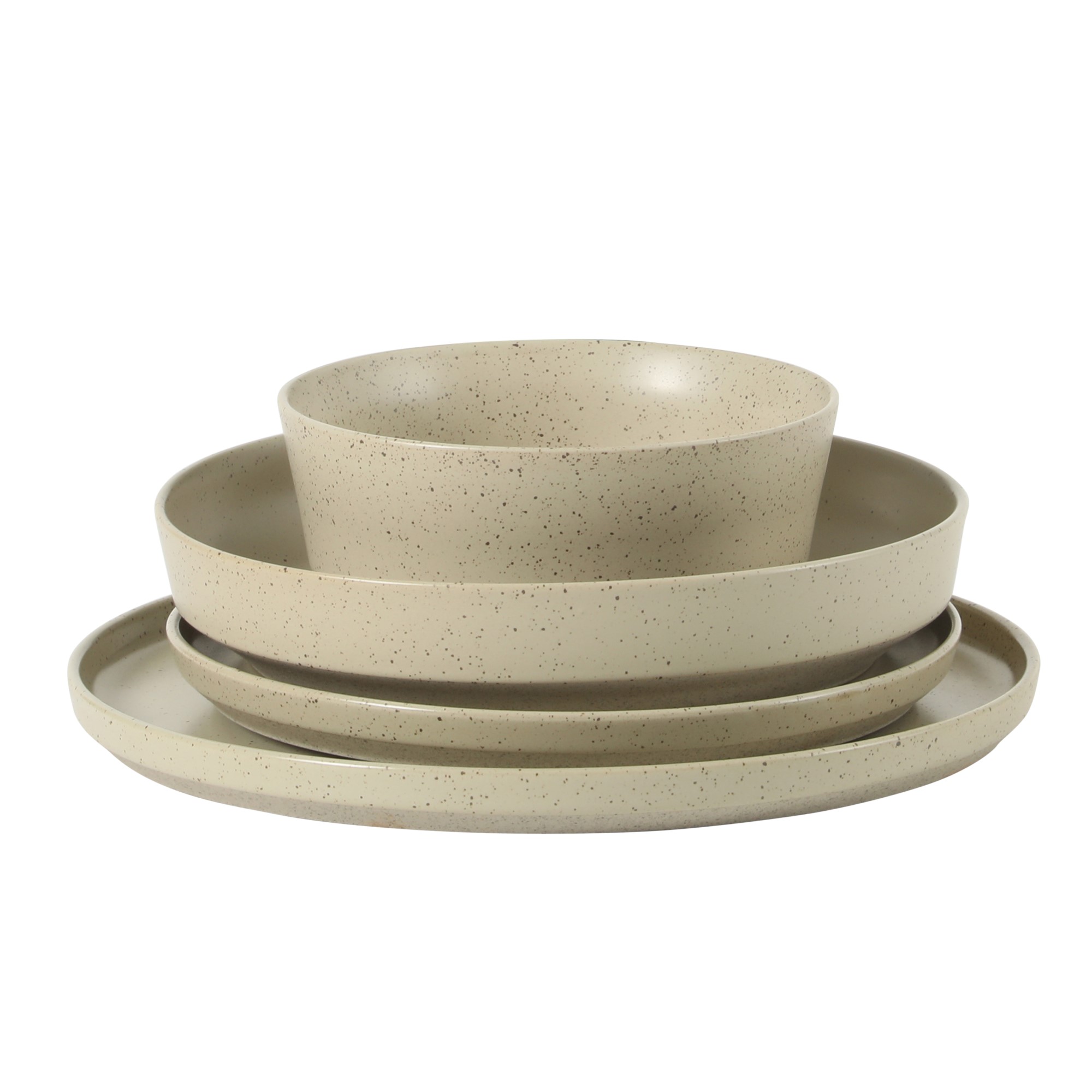Gibson Elite Overbrook 16-Piece Pottery Clay Stoneware Dinnerware Set – White Reactive Glaze, Stackable Plates and Bowls w/ Pasta Bowl, Service for 4 – Microwave & Dishwasher Safe