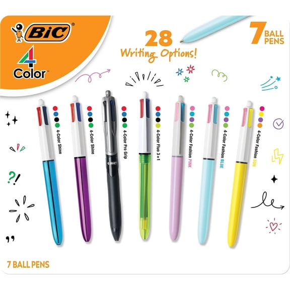 BIC 4-Color Retractable Ball Point Pens, 7-Count, Assorted Colors