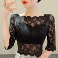 thumbnail image 4 of Quixlent Women Summer Cropped Tops One-word Collar Half Sleeve Blouse See-through Embroidery Lace Pullover Tops, 4 of 7