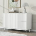 thumbnail image 4 of EUROCO Free Standing Buffet Cabinet，Wave Pattern Storage Sideboard with 2 Doors，2 Drawers，Adjustable Shelves and Rebound Device for Study Entrance Living Room and Bedroom，White, 4 of 8
