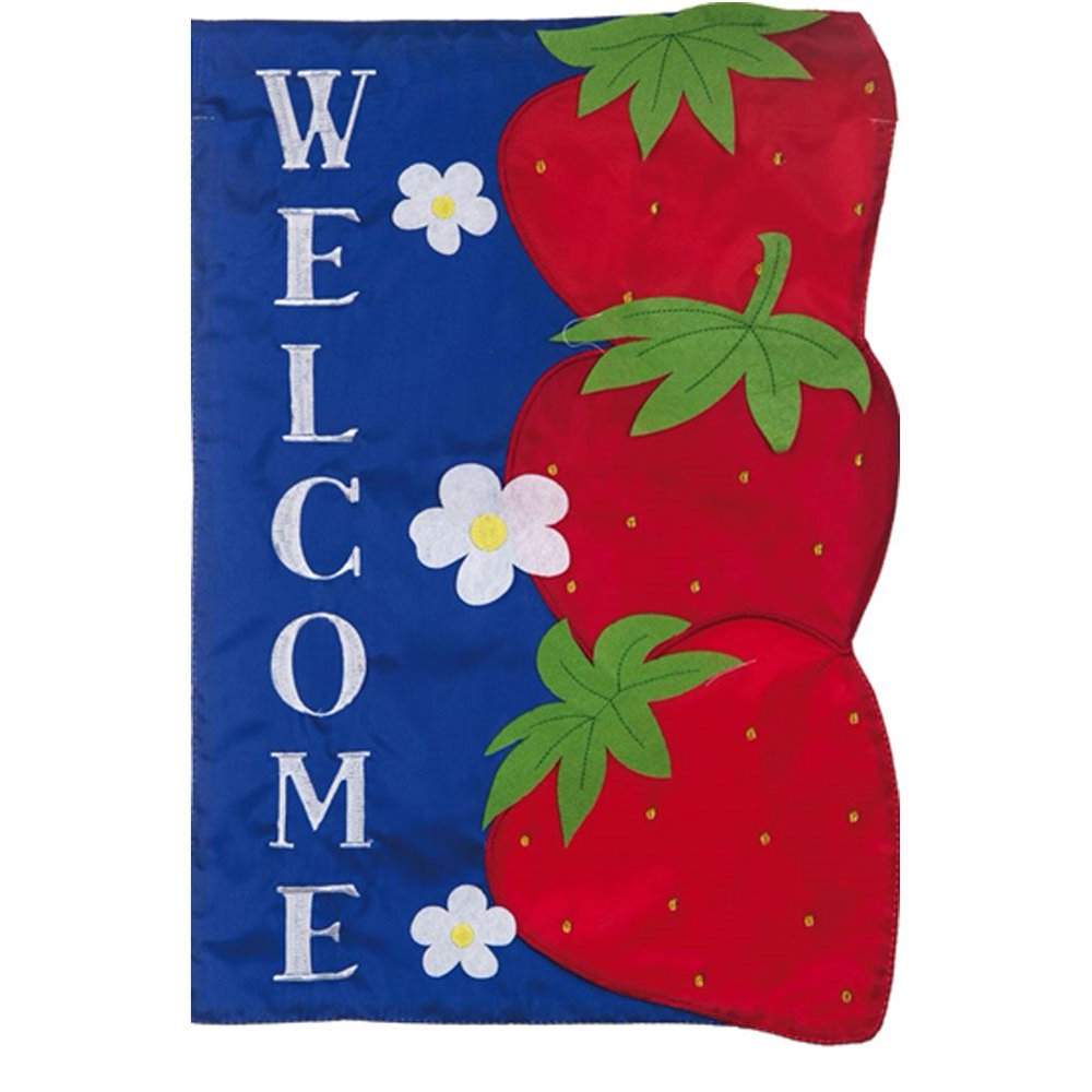 Evergreen Applique Garden Flag Stacked Strawberries