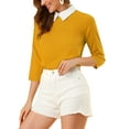 thumbnail image 4 of INSPIRE CHIC Women's Tops 3/4 Sleeves Contrast Collar Blouse S Ginger, 4 of 7