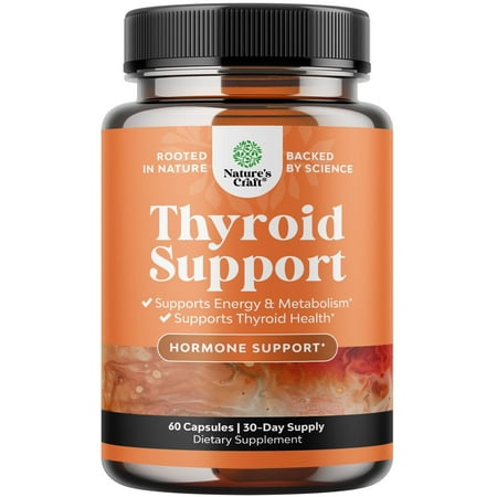 Natures Craft Herbal Thyroid Support Complex with L-Tyrosine & Ashwagandha for Mood & Energy, 60 Ct