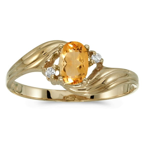 10k Yellow Gold Oval Citrine And Diamond Ring