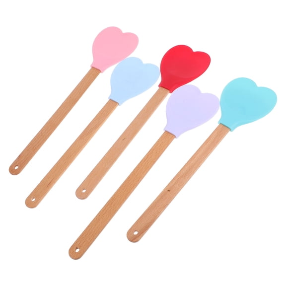 ULTNICE Silicone Heart Shaped Spatula Assorted Color 5Pcs Nonstick Utensils for Baking