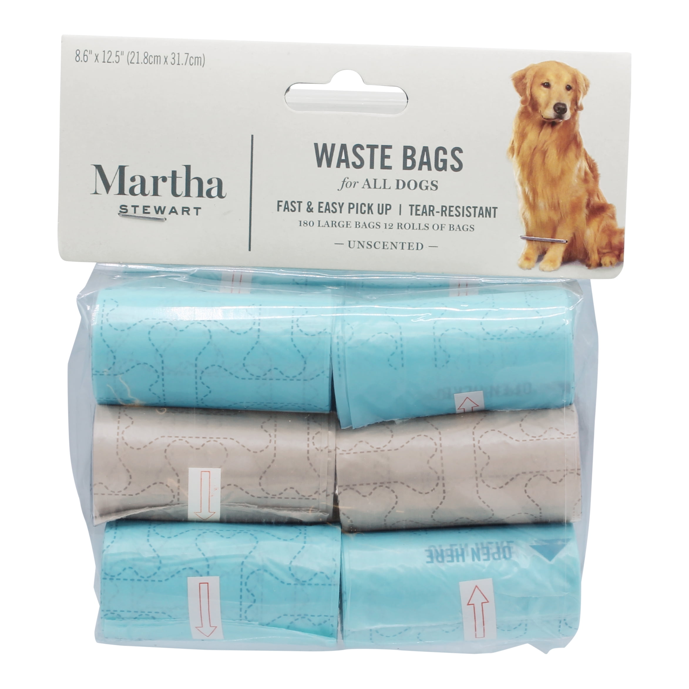 Dog Bag Holder and 60 Unscented Martha Stewart Pets Waste Bag Dispenser and Bags for All Dogs Tear-Resistant Bags