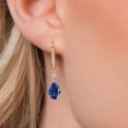 thumbnail image 3 of Gem Stone King 925 Silver and 10K Yellow Gold Blue Created Sapphire and Lab Grown Diamond Dangle Earrings for Women | 5.24 Cttw | Gemstone September Birthstone | Pear Shape 9X6MM, 3 of 6