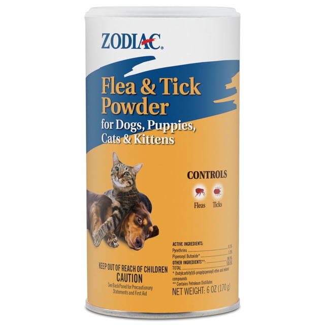 Polvo Zodiac contra pulgas y garrapatas para perros, cachorros y gatos, 170 g