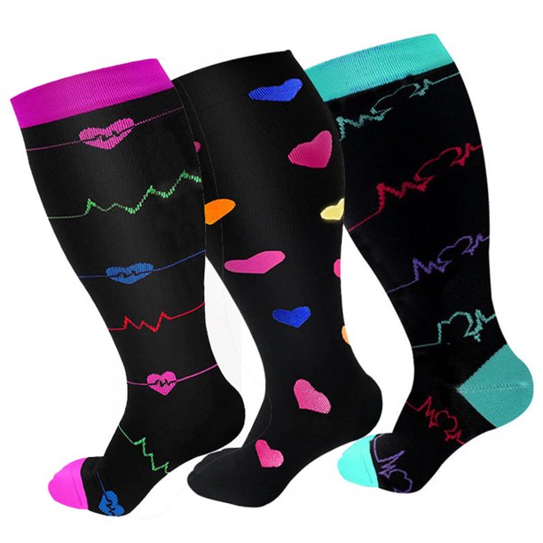 3 Pairs Plus Size Compression Socks Wide Calf For Women & Men 2030