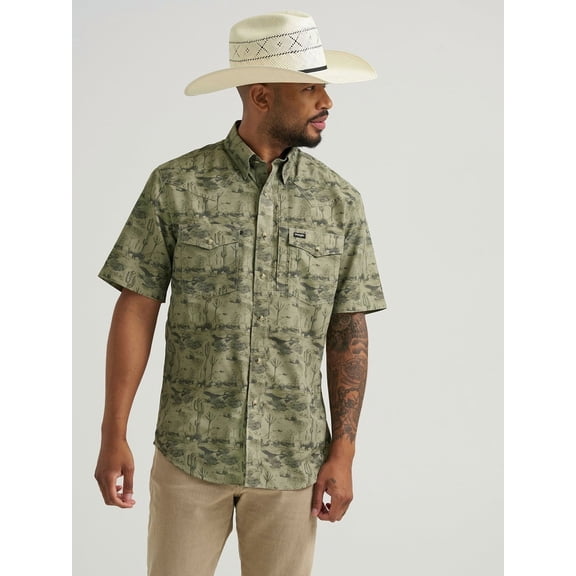 Wrangler Performance Olivine Print - Mens Shirt - 112375130