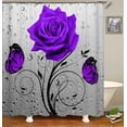 thumbnail image 2 of 4 Pcs Bathroom Shower Curtain Set Navy Rose Shower Curtain Bathroom Sets Valentine's Day Shower Curtain Sets with Rugs(Bath Mat,U Shape and Toilet Lid Cover Mat) and 12 Hooks,72 x 72 Inch, 2 of 7