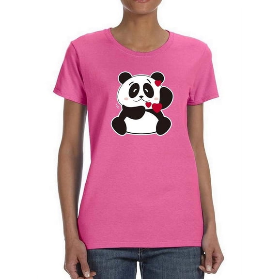 A Panda With Hearts Cute Shaped T-Shirt Women -Image by Shutterstock, Female x-Large