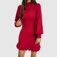 thumbnail image 2 of zaveiop Women Tank Dresses Mock Neck Casual Bodycon Mini Dress with Ruffle Hem (Z5-Red, XXL), 2 of 6