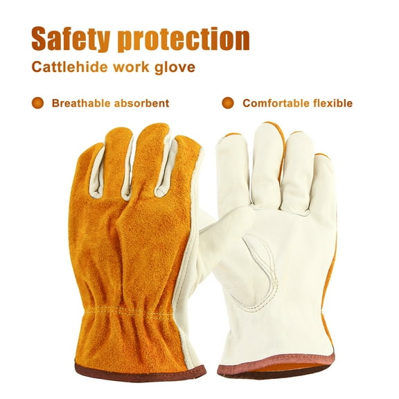 Travelwnat 2 Pairs Leather Work Gloves Flex Grip Tough Cowhide Gardening Glove for Men and Women