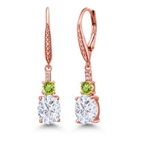 Gem Stone King 18K Rose Gold Plated Silver White Moissanite and Green Peridot Dangle Earrings for Women with Lab Grown Diamond (4.83 Cttw, Oval 9X7MM)
