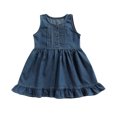 thumbnail image 1 of ITFABS Kids Dress, Girls Solid Color Ruffled Round Neck Sleeveless One-Piece, 1 of 9