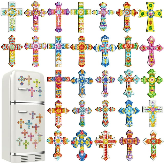 Imanes con forma de diamante, 30 unidades, con forma de cruz navideña, bricolaje