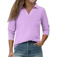 thumbnail image 2 of Inglocry Girls' Long Sleeve V-Neck Collared Tops Summer Casual Work Polo Shirts Fashion Outfits 2025 Light Purple 110, 2 of 4