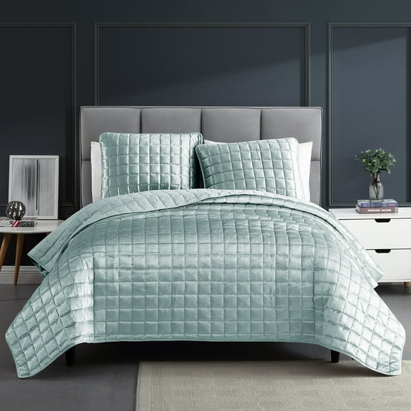Riverbrook Home 3 Piece Quilt Set, Queen, Seafoam, Lyndon, Polyfill, Adult