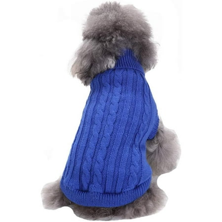 Jecikelon Small Dog Sweaters Knitted Pet Cat Sweater Warm Dog Sweatshirt Dog Winter Clothes Kitten Puppy Sweater (Dark Blue, Medium）