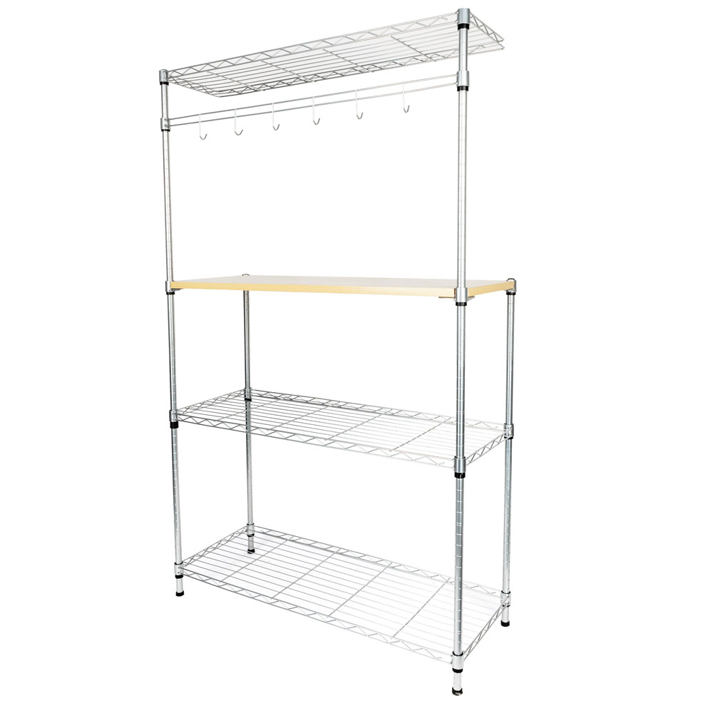 Topcobe 4-Tier Bakers Racks for Microwave, Kitchen Bakers Racks Microwave Oven Rack Baker Rack with Storage and Hooks, Adjustable Storage Racks and Shelving, Silver - image 4 of 7