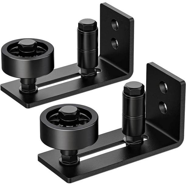 Paquete de 2 guías inferiores para puerta corrediza de Granero, rodillo guía de piso ajustable para puerta de Granero (2 rodillos), parte inferior al ras, silencioso, negro
