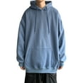 thumbnail image 5 of Front Pocket Drawstring Long Sleeve Pullover Hoodie Autumn Winter Solid Color Unisex Oversized Hooded Sweatshirt, 5 of 8