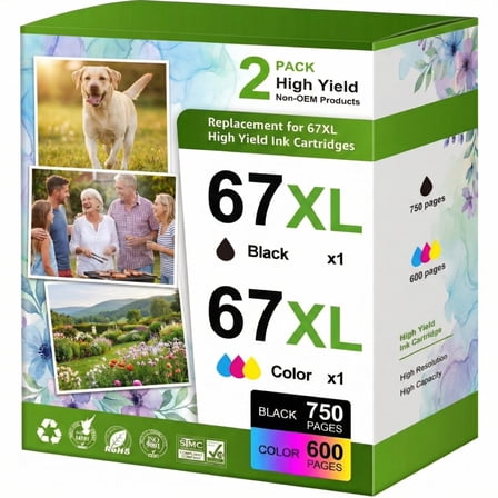 67XL Ink Cartridges Compatible for HP 67 Ink Cartridges work with HP DeskJet 2700 2700e 2755e 2752e Envy 6055e 6055 6000 (2-Pack, Black, Tri-color)