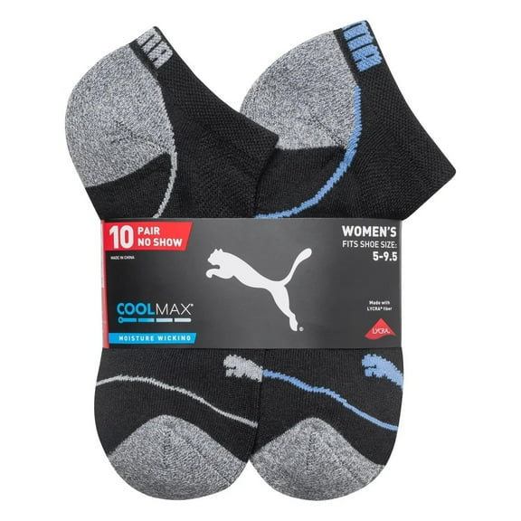 Puma Ladies' No Show Socks 10-Pair Cushioned Arch Support Wicking Shoe Size 5-9.5