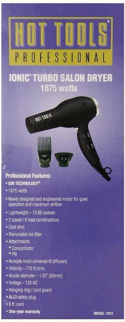 Hot and Hotter Salon Turbo Pro-2000 Ionic Hair Dryer - Red - Ceramic - (2) Hair Pick Attachments and (1) Concentrator Attachment