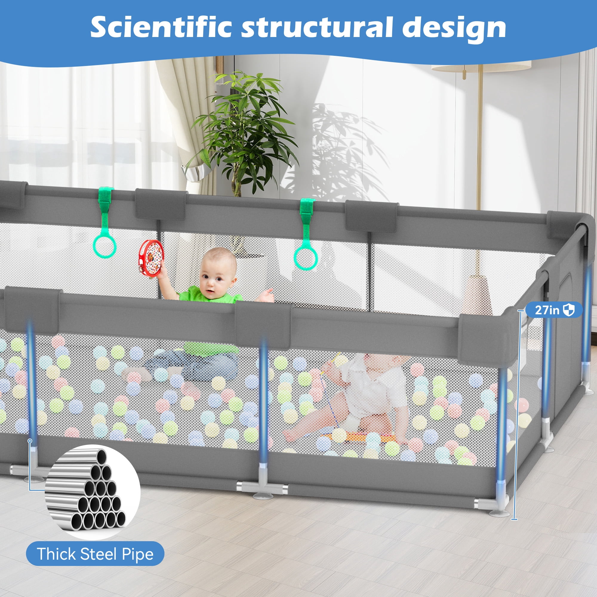 babyeap Baby Playpen,71*50 Inch Extra Large Baby Playards for Babies and Toddlers,Fence Baby Play Yards for Indoor & Outdoor with Breathable Mesh,Dark Gray