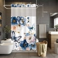 thumbnail image 5 of Spring Flowers No Hooks Shower Curtain with Snap-in Liner Vintage Country Watercolor White Blue Floral Leaf Butterfly Shower Curtains for Bathroom, Waterproof, Easy Install, Washable 54"x78", 5 of 9