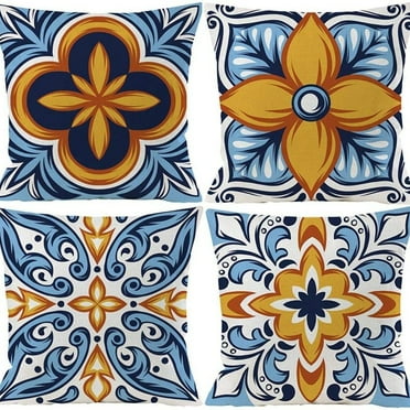 Janrevotw Waterproof Floral Print Bohemian Decorative Throw Pillow Covers For Patio Garden Furniture Farmhouse Pillow Covers, 45*45cm 4 Pack.