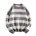 thumbnail image 3 of Suéter de cuello redondo a rayas para hombre, estilo invernal, suéter de punto holgado, suéter informal de estilo moderno, 3 of 5