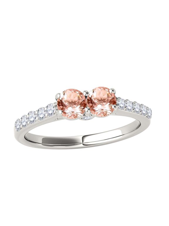 1.10 Ct. Ttw Two Stone Diamond and Morganite Ring In 14k White Gold