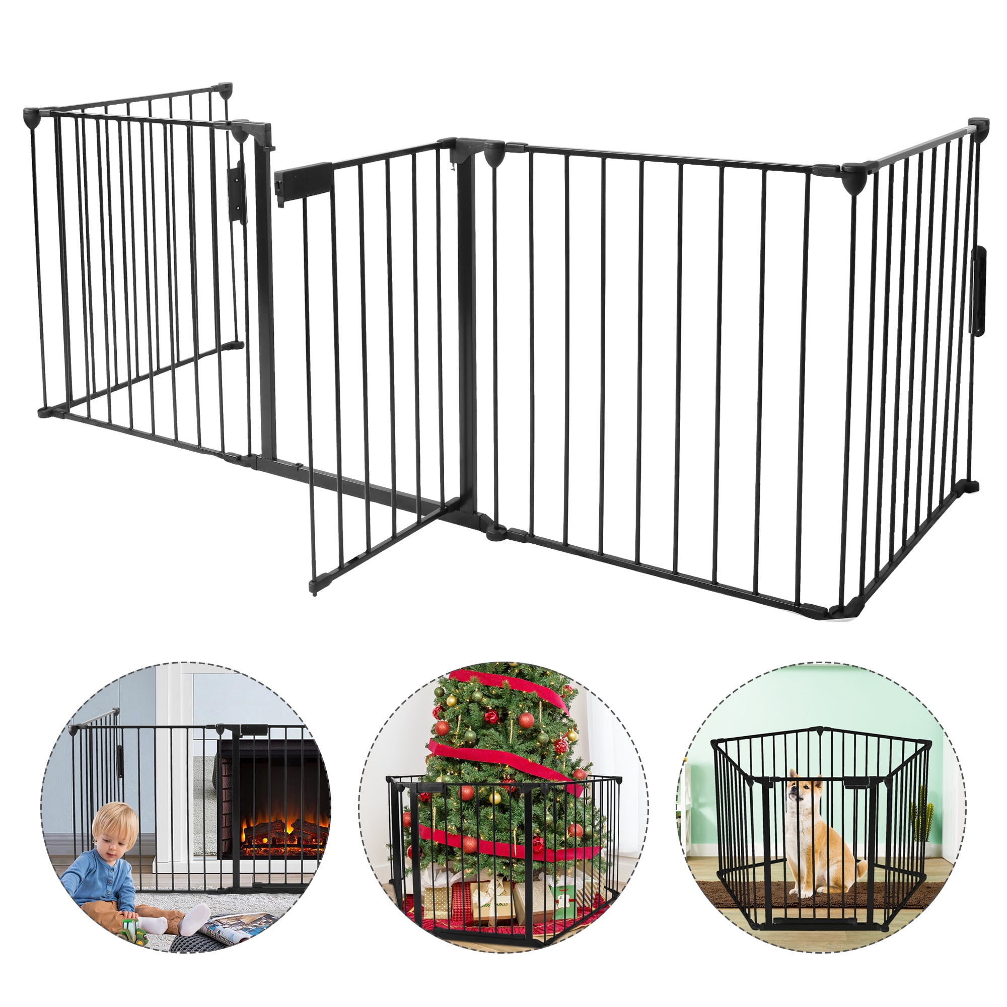 Baby Playard Gate 5Panel, Installfree 122Inch Wide Fireplace Fence