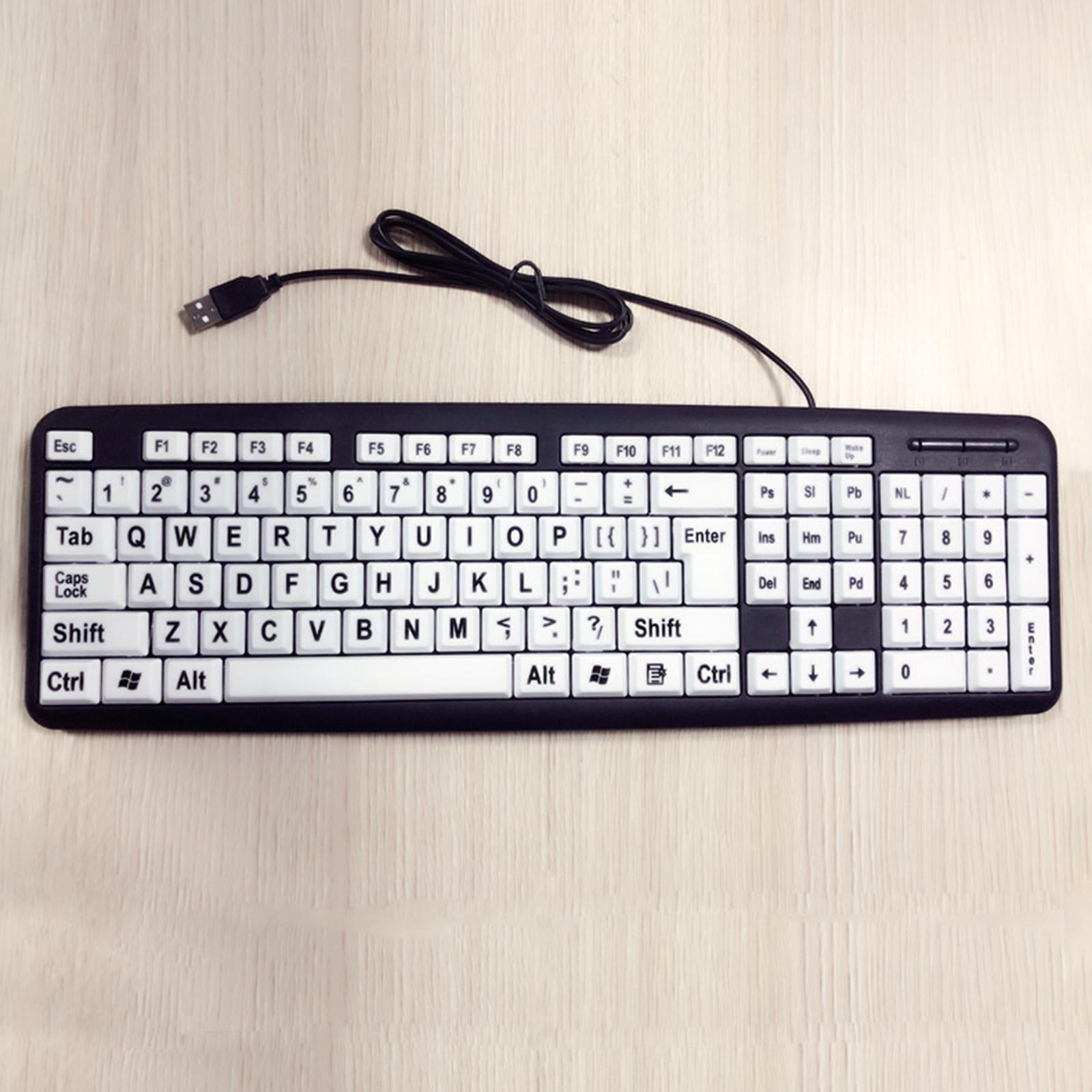 107 Keys Large Print Computer Keyboard, Makes Type Easy, Letter, High Contrast Full Size with White Keys Wired USB for Beginners